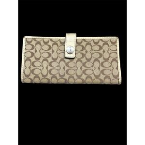 Coach Signature Jacquard Slim Checkbook Wallet Metallic Champagne‎ Leather Trim